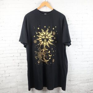 SOLY HUX BLACK WITH SUN & MOON IN GOLD DESIGN SHORT SLEEVE SLEEP DRESS NWT